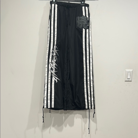 Akatsuki x dolls kill Black and White Striped wide legs track Pants small nwot - Picture 1 of 8